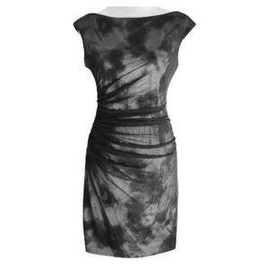 Vtg Black Silver Mesh Ruched Sheath Mini Dress 10 Goth Formal Event Fairy Grunge